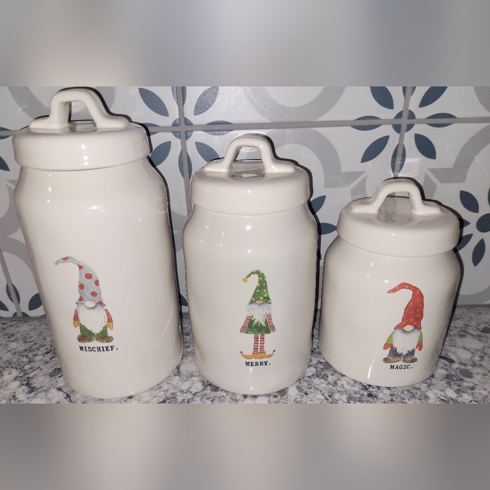 Set of 3 Christmas gnome canisters